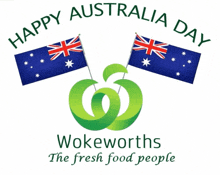 a wokeworths logo with two flags and the words " happy australia day "