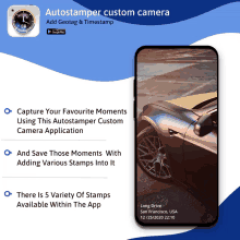 an advertisement for an autostamper custom camera