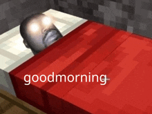 a man with glowing eyes is laying in a bed with the words good morning on the bottom