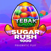 a poster for tebak gacor sugar rush 1000 with a rocket filled with candy