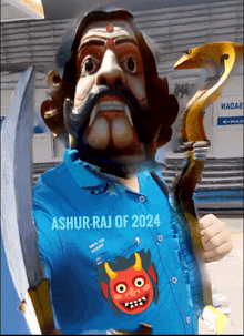 a man wearing a blue shirt that says ashur-raj of 2024 on it