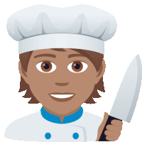 a cartoon illustration of a chef holding a knife and smiling