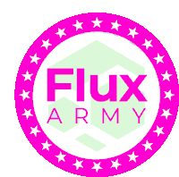 a pink circle with the word flux army inside of it