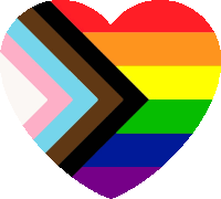 a heart shaped rainbow flag with a black stripe