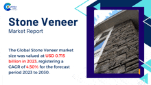 a stone veneer market report with a picture of a building in the background