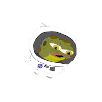 a cartoon of a frog wearing a nasa space suit