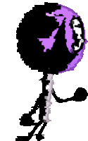 a pixel art of a stick figure with a purple ball in its head .