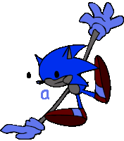 a cartoon drawing of sonic the hedgehog with a blue glove on