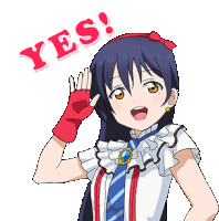 a girl with long hair and a red headband says yes with her hand on her ear