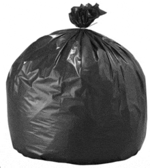 a black garbage bag with a string tied around it