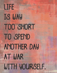 a quote by rae smith says that life is way too short to spend another day at war with yourself