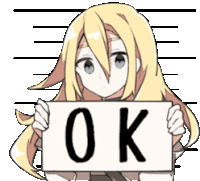 a girl is holding a sign that says `` ok '' .