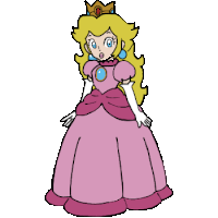 a cartoon drawing of princess peach wearing a pink dress and a crown