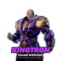 a kingtron villain spotlight sticker with a purple suit