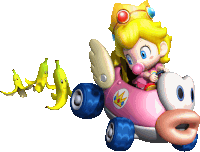 a cartoon of princess peach riding a pink car