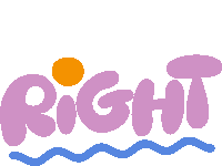 a logo for right with a blue wave and a sun