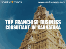 an advertisement for top franchise business consultant in karnataka with a temple in the background