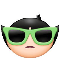 a cartoon character wearing green sunglasses and a sad face