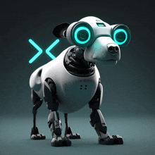 a robotic dog with the letters eh on its face