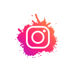 the instagram logo is surrounded by pink and purple splashes on a white background