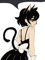 a drawing of a girl dressed as a cat with a tail