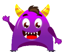 a cartoon purple monster with horns is waving