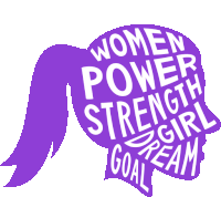 a purple silhouette of a woman 's head with the words women power strength girl dream and goal