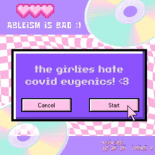 a purple screen that says the girls hate covid eugenics