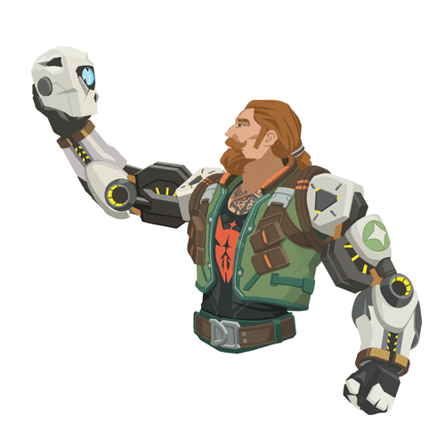 a cartoon of a man with a robot arm