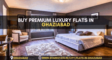 a bedroom with the words buy premium luxury flats in ghaziabad on it