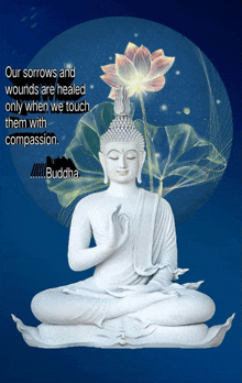 a buddha statue with a quote by buddha