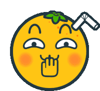 a cartoon illustration of an orange with a straw sticking out of it