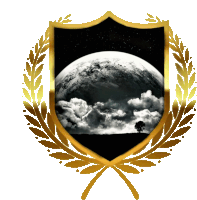 a shield with a tree and clouds in the center