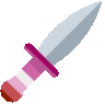 a knife with a pink handle and a rainbow colored blade .