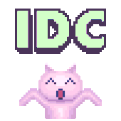 a pixel art drawing of a cat and the words idc