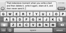 a keyboard with a message that says that indecisive moment when you write a text