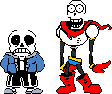 a pixel art of a skeleton and papyrus from undertale standing next to each other .