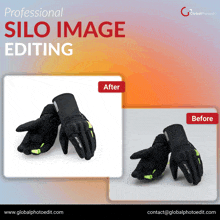 a picture of a pair of gloves before and after being edited