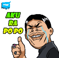 a cartoon of a man with a ring on his finger and the words aku ra po po above him