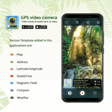 a gps video camera app shows a waterfall in the woods