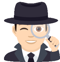 a man in a hat is holding a magnifying glass over his eye