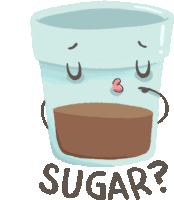 a cartoon drawing of a cup with a face and the words sugar written below it