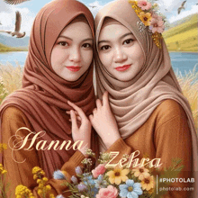 a painting of two women with the name hanna zehra on the bottom