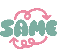 a green and pink logo that says same too