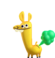 a yellow cartoon character with a green balloon coming out of its butt