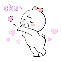 a cartoon of a rabbit blowing a kiss with the word chu behind it