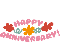 a happy anniversary sign with flowers on it