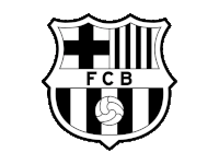 a black and white logo for fcb with a soccer ball in the center