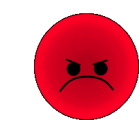 a red circle with an angry face in the center