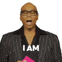 a man wearing glasses and a suit says " i am "